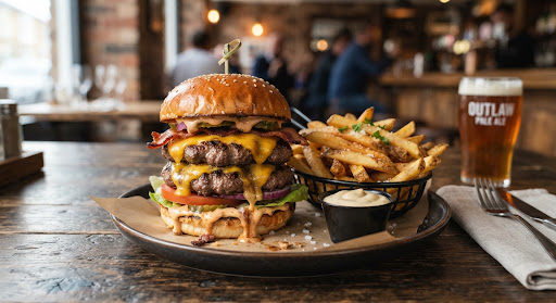 Burger με τηγανητές πατάτες